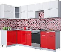 Кухонный гарнитур Интерлиния Мила Gloss 50-12x28 (белый/красный глянец) - 