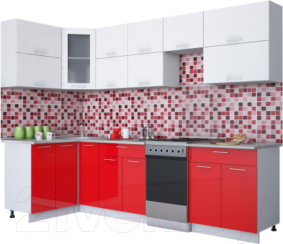 Готовая кухня Интерлиния Мила Gloss 50-12x28 (белый/красный глянец)
