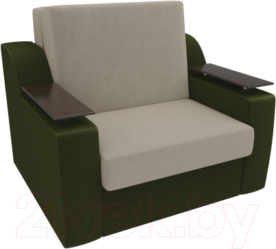 Кресло-кровать Лига Диванов Сенатор / 100689 (80, микровельвет бежевый/зеленый)