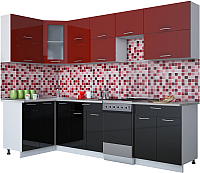 Кухонный гарнитур Интерлиния Мила Gloss 50-12x28 (бордовый/черный глянец) - 