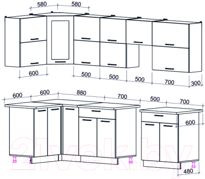 Готовая кухня Интерлиния Мила Gloss 50-12x28 (бордовый/черный глянец)