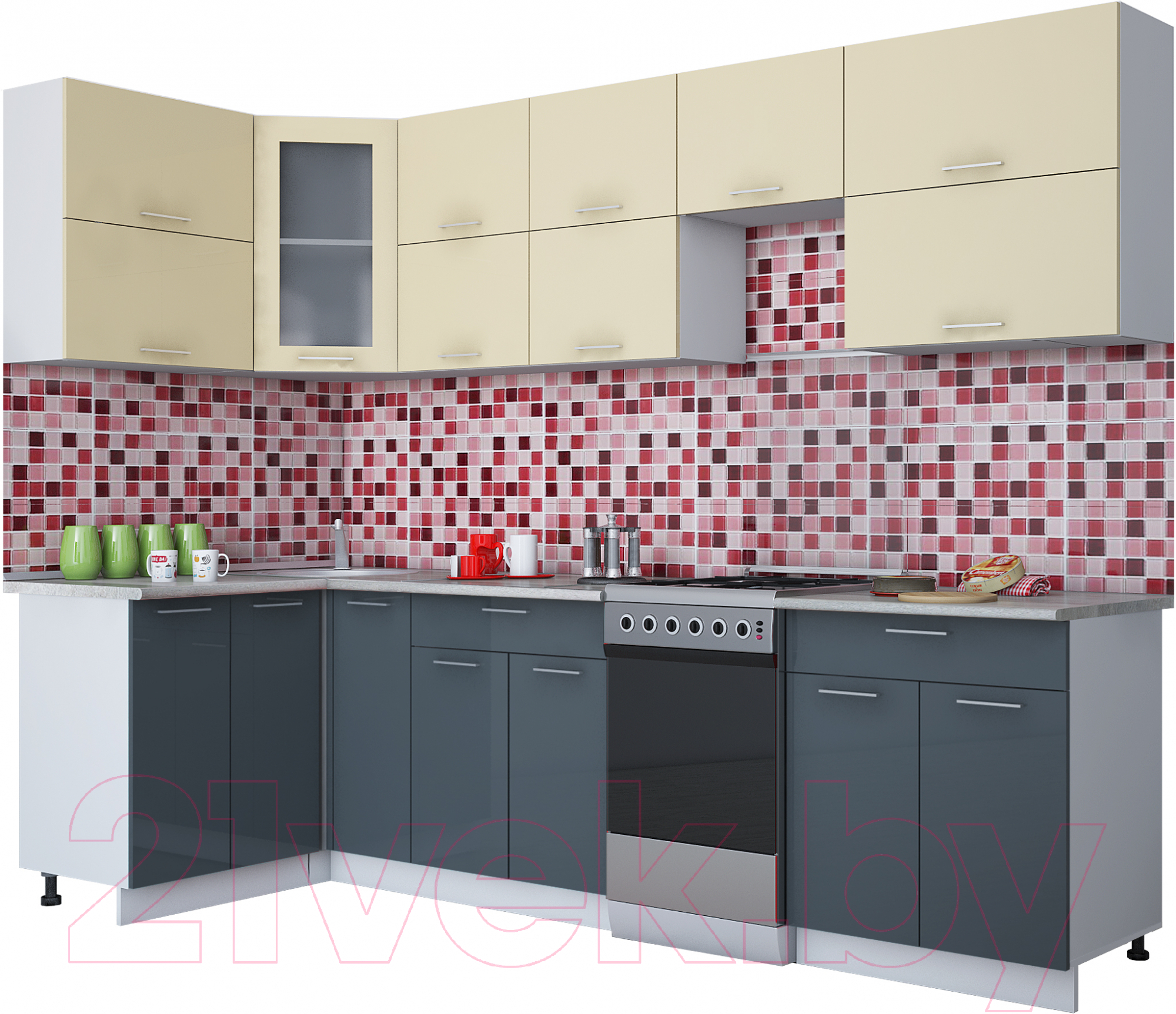 Кухонный гарнитур Interline Мила Gloss 50-12x28 (ваниль/асфальт глянец)