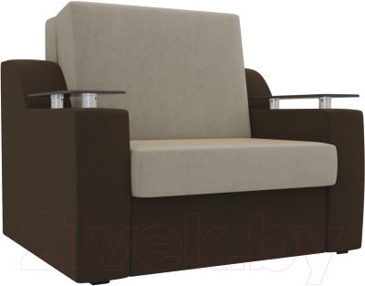 Кресло-кровать Лига Диванов Сенатор / 100690 (80, микровельвет бежевый/коричневый)