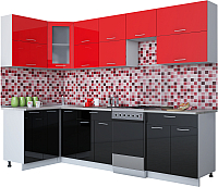 Кухонный гарнитур Интерлиния Мила Gloss 50-12x28 (красный/черный глянец) - 