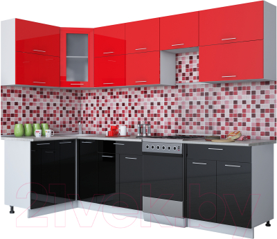 Готовая кухня Интерлиния Мила Gloss 50-12x28 (красный/черный глянец)