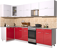 Кухонный гарнитур Интерлиния Мила Gloss 50-12x29 (белый/красный глянец) - 