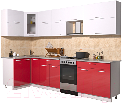 Готовая кухня Интерлиния Мила Gloss 50-12x29 (белый/красный глянец)