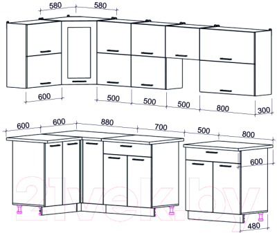 Готовая кухня Интерлиния Мила Gloss 50-12x29 (белый/красный глянец)