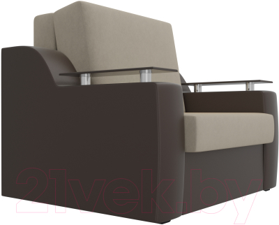 Кресло-кровать Лига Диванов Сенатор / 100691 (80, микровельвет бежевый/экокожа коричневый)
