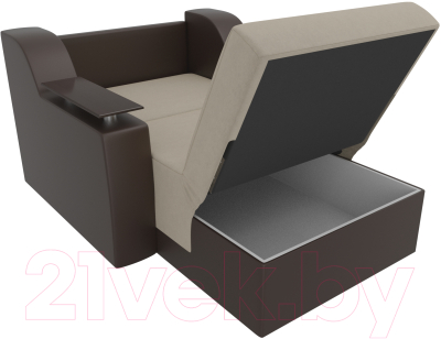 Кресло-кровать Лига Диванов Сенатор / 100691 (80, микровельвет бежевый/экокожа коричневый)