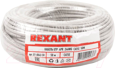 Кабель Rexant UTP 4PR 24AWG CU CAT5e PVC / 01-0043-50 (50м, серый)