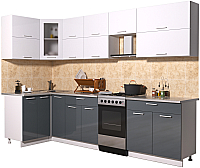 Кухонный гарнитур Интерлиния Мила Gloss 50-12x29 (белый/асфальт глянец) - 