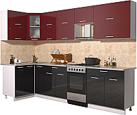 Кухонный гарнитур Интерлиния Мила Gloss 50-12x29 (бордовый/черный глянец) - 