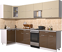 Кухонный гарнитур Интерлиния Мила Gloss 50-12x29 (ваниль/шоколад глянец) - 