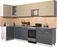 Кухонный гарнитур Интерлиния Мила Gloss 50-12x29 (ваниль/асфальт глянец) - 