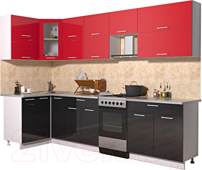 Готовая кухня Интерлиния Мила Gloss 50-12x29 (красный/черный глянец)