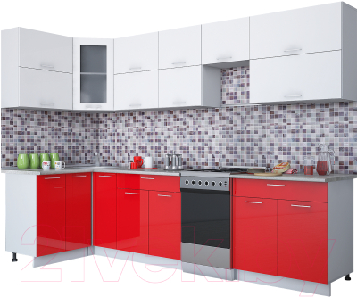 Готовая кухня Интерлиния Мила Gloss 50-12x30 (белый/красный глянец)
