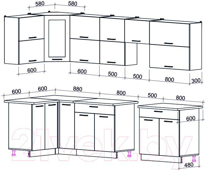 Кухонный гарнитур Interline Мила Gloss 50-12x30 (бордовый/черный глянец) — фото 2