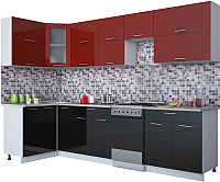Кухонный гарнитур Интерлиния Мила Gloss 50-12x30 (бордовый/черный глянец) - 