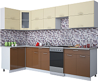 Кухонный гарнитур Интерлиния Мила Gloss 50-12x30 (ваниль/шоколад глянец) - 