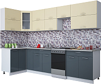 Кухонный гарнитур Интерлиния Мила Gloss 50-12x30 (ваниль/асфальт глянец) - 