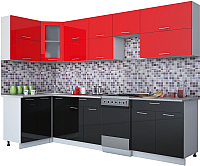 Кухонный гарнитур Интерлиния Мила Gloss 50-12x30 (красный/черный глянец) - 