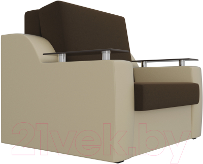 Кресло-кровать Лига Диванов Сенатор / 100694 (80, микровельвет коричневый/экокожа бежевый)