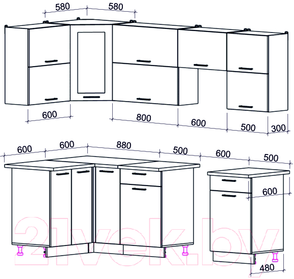 Готовая кухня Интерлиния Мила Gloss 60-12x25 (белый/красный глянец)