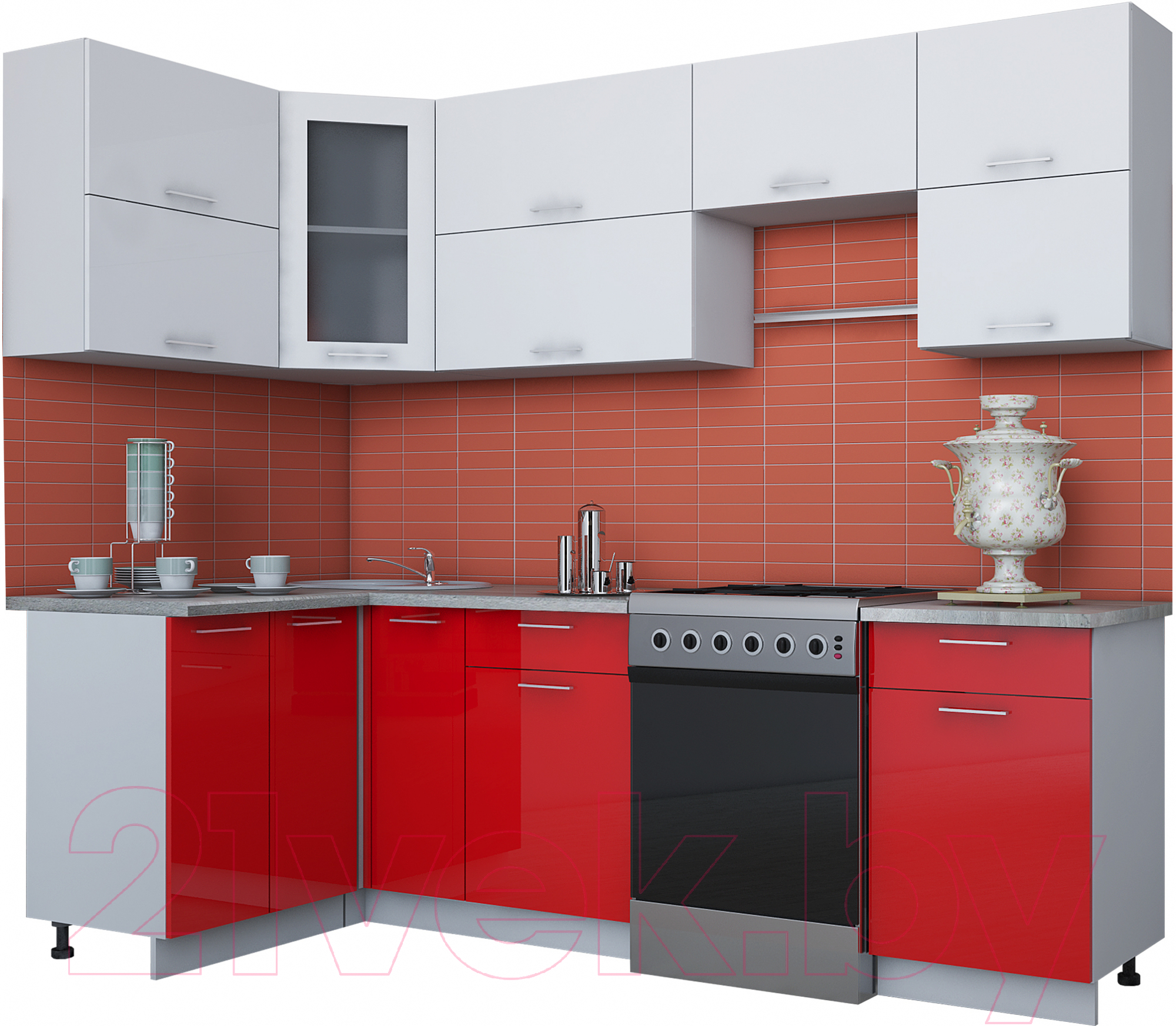 Готовая кухня Интерлиния Мила Gloss 60-12x25 (белый/красный глянец)