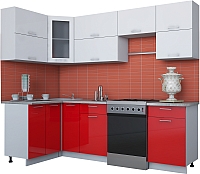 Кухонный гарнитур Интерлиния Мила Gloss 60-12x25 (белый/красный глянец) - 