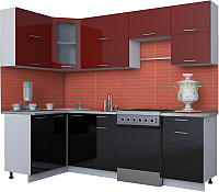 Кухонный гарнитур Интерлиния Мила Gloss 60-12x25 (бордовый/черный глянец) - 