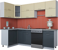 Кухонный гарнитур Интерлиния Мила Gloss 60-12x25 (ваниль/асфальт глянец) - 