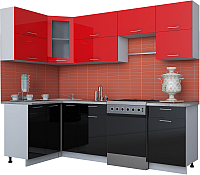 Кухонный гарнитур Интерлиния Мила Gloss 60-12x25 (красный/черный глянец) - 