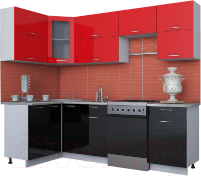 Готовая кухня Интерлиния Мила Gloss 60-12x25 (красный/черный глянец)