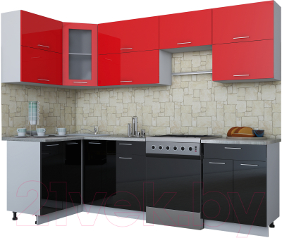 Готовая кухня Интерлиния Мила Gloss 60-12x26 (красный/черный глянец)