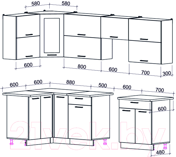 Готовая кухня Интерлиния Мила Gloss 60-12x27 (белый/красный глянец)