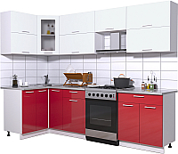 Кухонный гарнитур Интерлиния Мила Gloss 60-12x27 (белый/красный глянец) - 