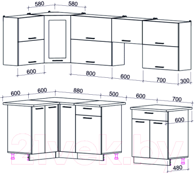 Готовая кухня Интерлиния Мила Gloss 60-12x27 (белый/асфальт глянец)