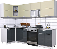 Кухонный гарнитур Интерлиния Мила Gloss 60-12x27 (ваниль/асфальт глянец) - 