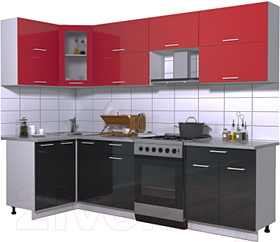 Готовая кухня Интерлиния Мила Gloss 60-12x27 (красный/черный глянец)