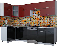 Кухонный гарнитур Интерлиния Мила Gloss 60-12x28 (бордовый/черный глянец) - 