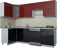 Кухонный гарнитур Интерлиния Мила Gloss 60-12x26 (бордовый/черный глянец) - 