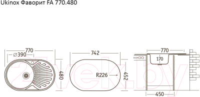 Мойка кухонная Ukinox Фаворит FAP770.480-GT6K 1R