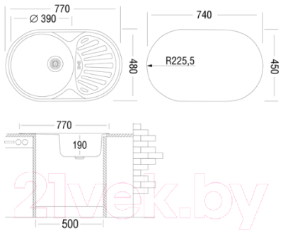 Мойка кухонная Ukinox Фаворит FAL770.480-GW6K 2L