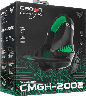 Наушники-гарнитура Crown CMGH-2002 (черный/зеленый)