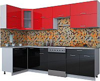 Кухонный гарнитур Интерлиния Мила Gloss 60-12x28 (красный/черный глянец) - 