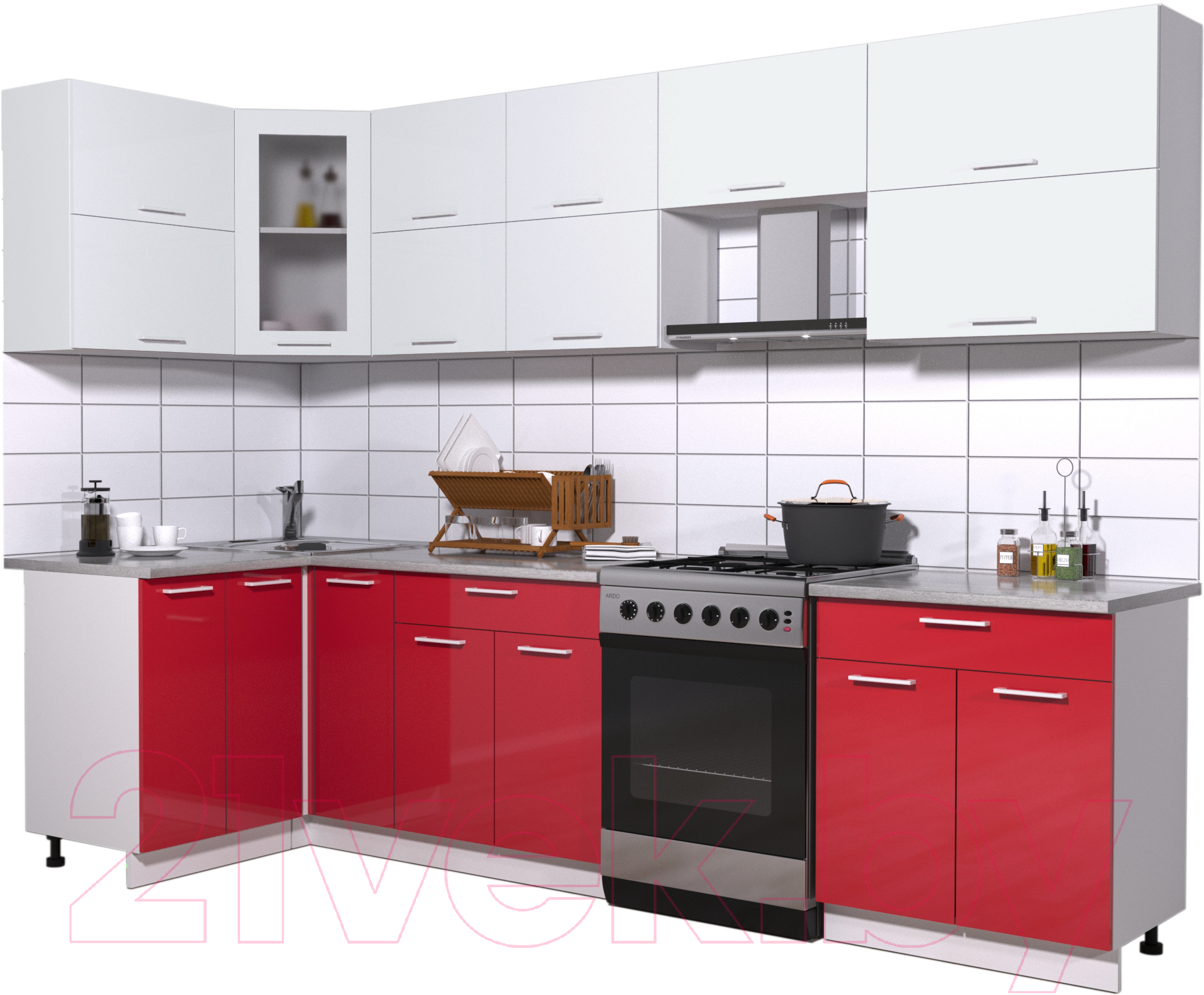 Кухонный гарнитур Interline Мила Gloss 60-12x29 (белый/красный глянец)