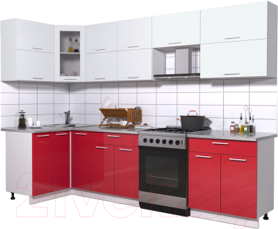 Кухонный гарнитур Интерлиния Мила Gloss 60-12x29 (белый/красный глянец)