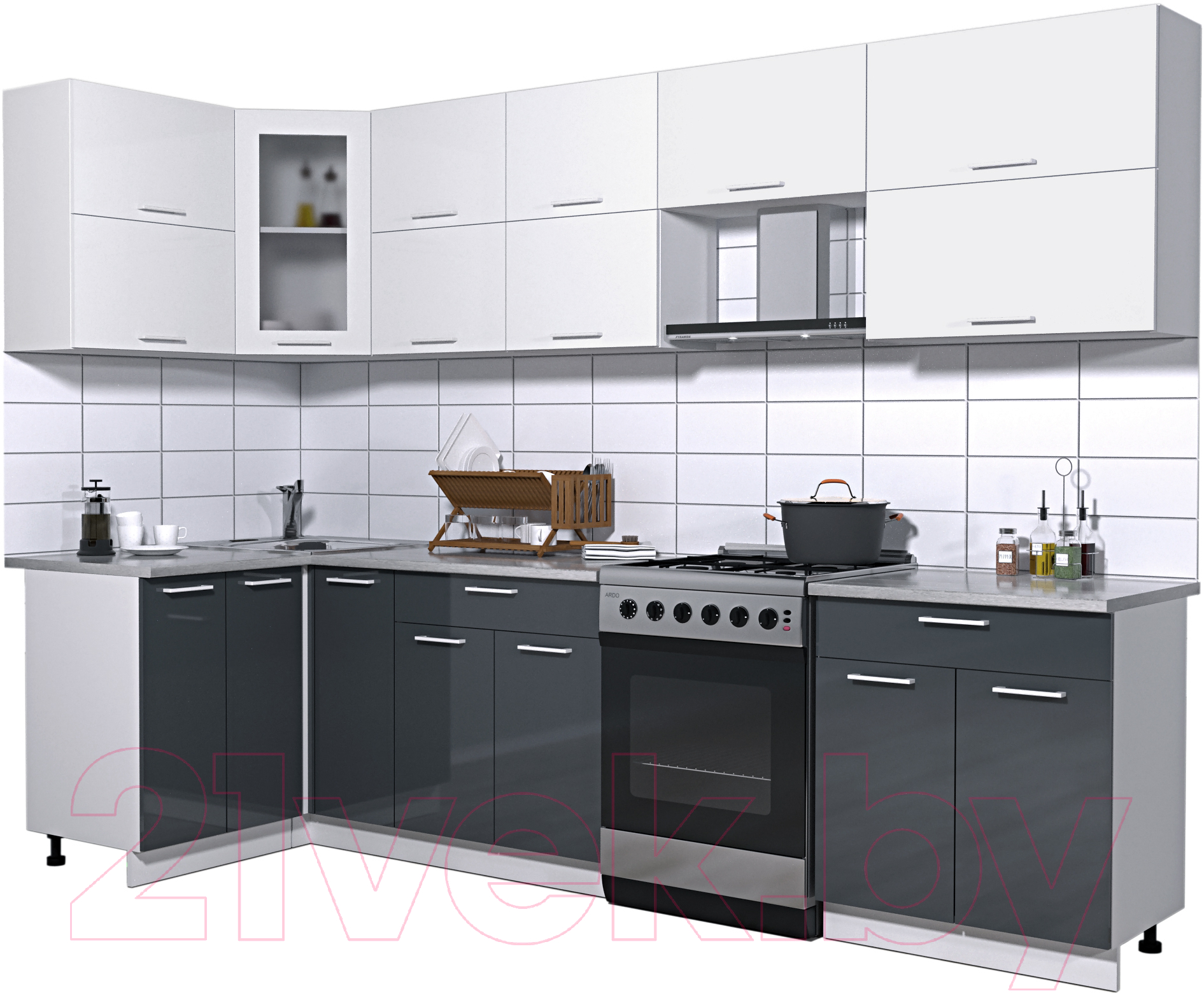 Кухонный гарнитур Interline Мила Gloss 60-12x29 (белый/асфальт глянец)