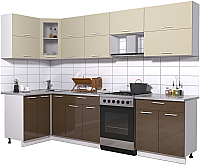 Кухонный гарнитур Интерлиния Мила Gloss 60-12x29 (ваниль/шоколад глянец) - 